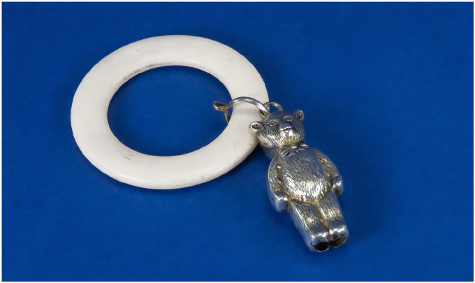 Appraisal: Silver Teething Ring In the form of a Teddy Bear