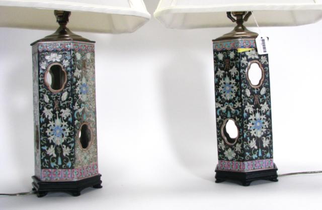 Appraisal: Pair of Oriental porcelain base lamps with floral motif tall