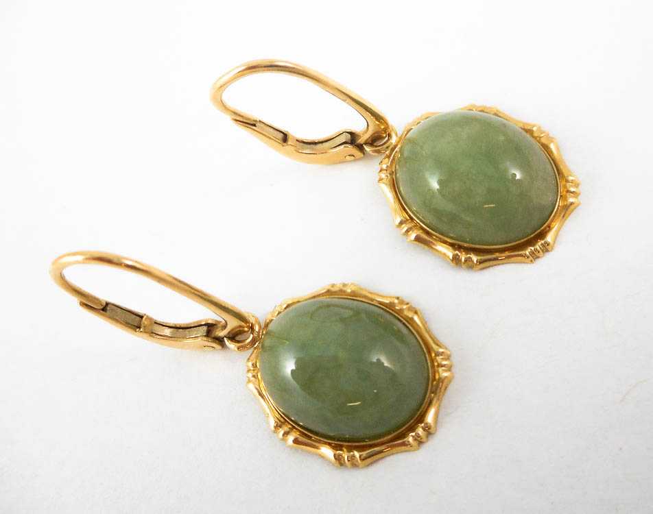 Appraisal: PAIR OF GREEN JADE DANGLE EARRINGS each k yellow gold