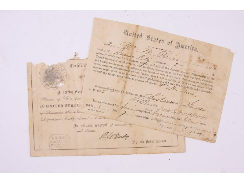 Appraisal: Point Lookout Confederate POW Discharge Documents pertaining to William M