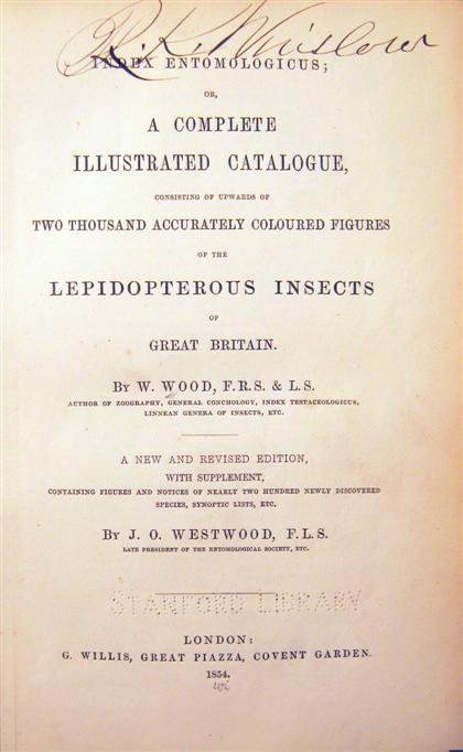 Appraisal: vol Wood W illiam Index Entomologicus or A Complete Illustrated