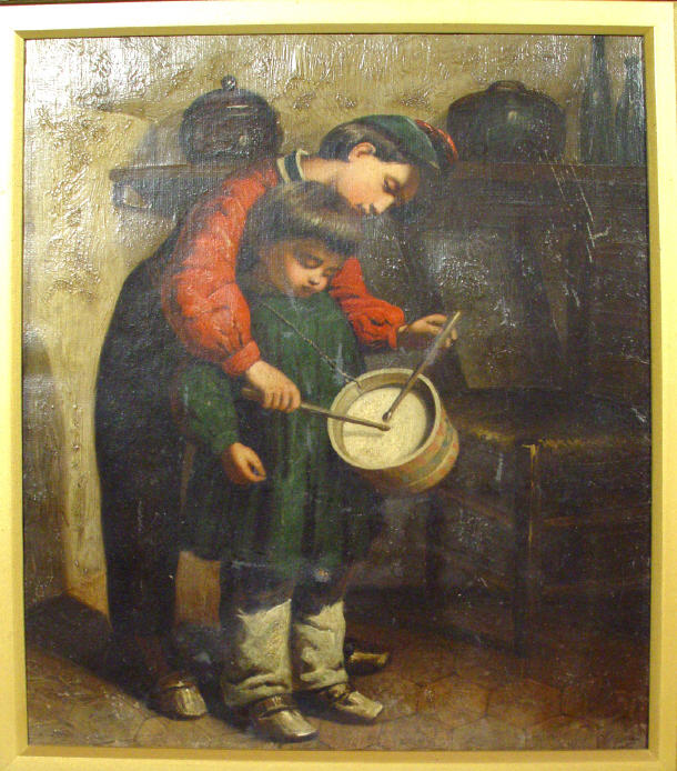 Appraisal: Unsigned oil onto canvas of a young drummer boy and