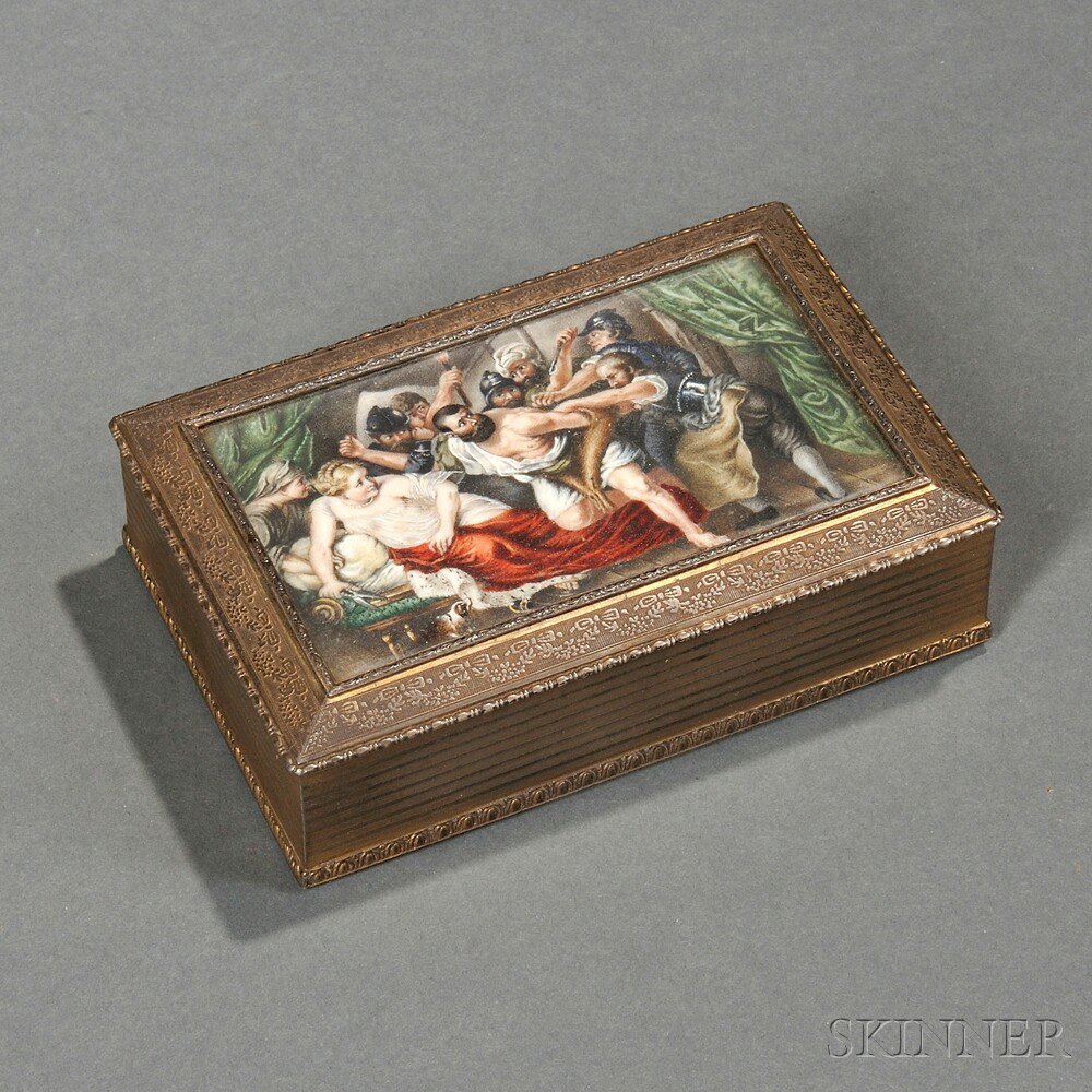 Appraisal: Austrian Low-grade Gilt-silver Box with Miniature Painting - the cover