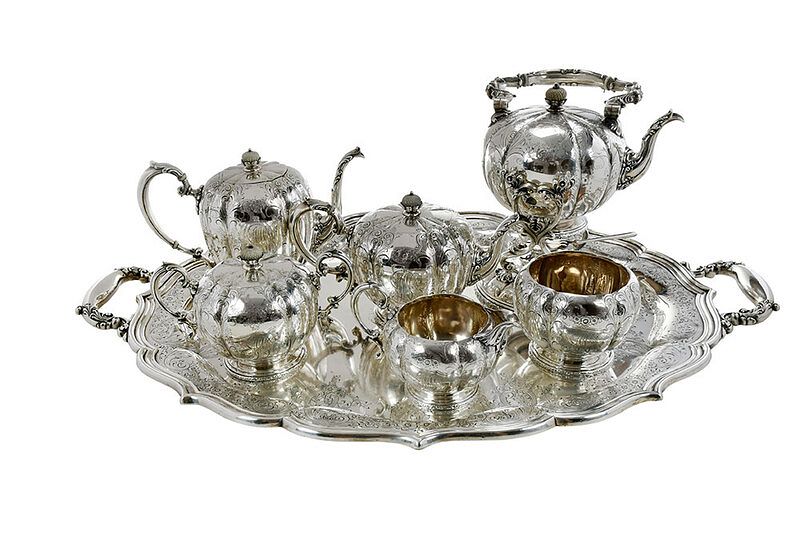 Appraisal: Six Piece Sterling Tea Service with Tray American th century