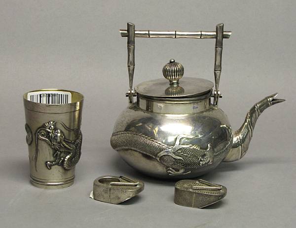 Appraisal: Two export silver containers Including a Japanese-style sake warmer with