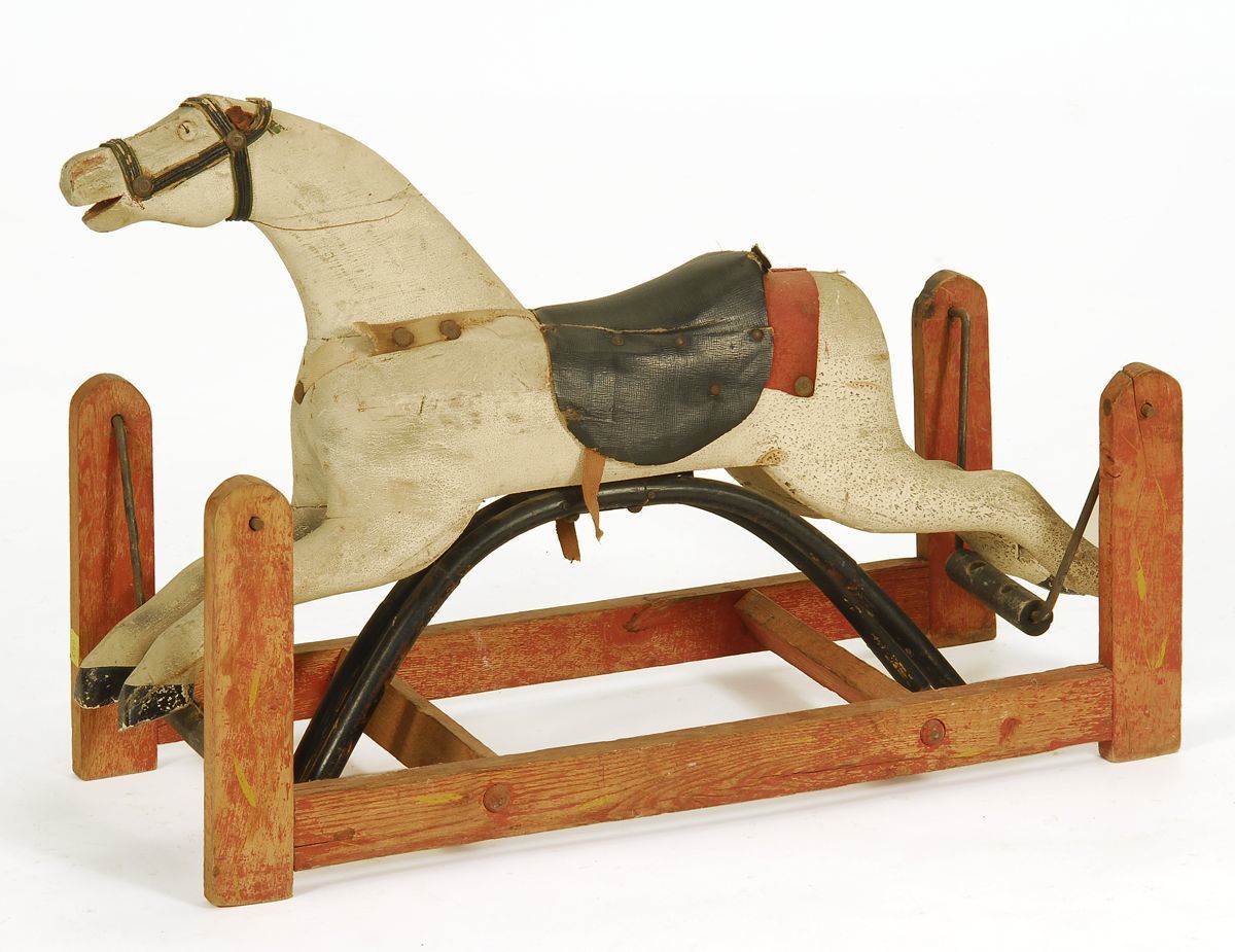 Appraisal: PAINTED WOODEN ROCKING HORSE American th CenturyIn original white paint