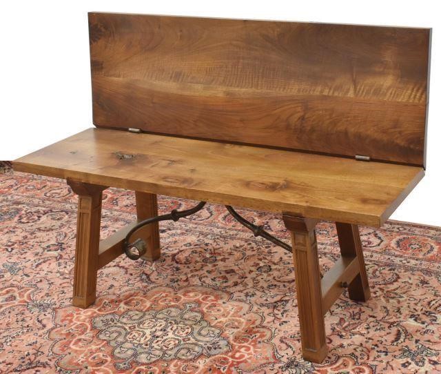 Appraisal: Spanish walnut bench early th c with hinged folding back