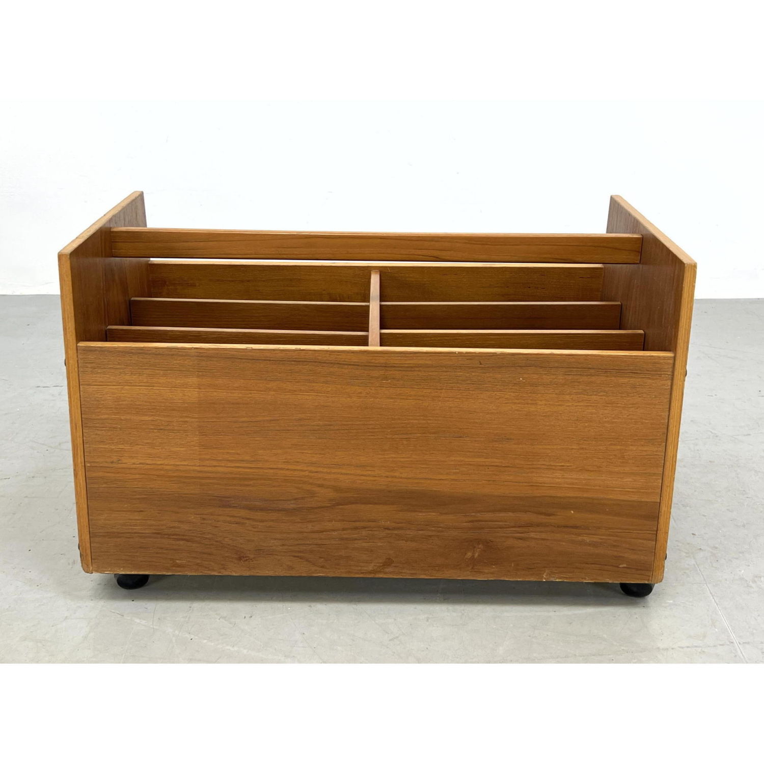 Appraisal: BRUKSBO Norway Modern Teak Magazine Rack Interior compartments On Casters