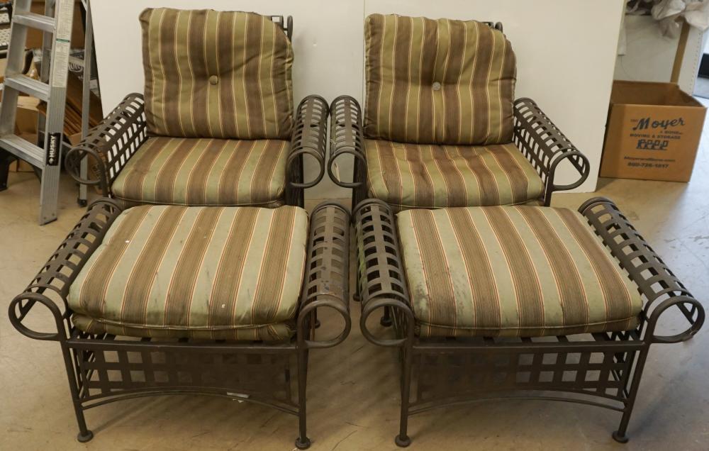 Appraisal: Pair Patinated Metal Armchairs with Pair Footstools L in cm