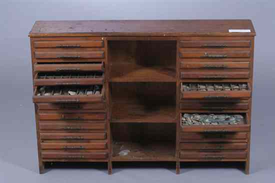 Appraisal: -DRAWER PINE COLLECTOR'S CABINET With more than field finds arrowheads