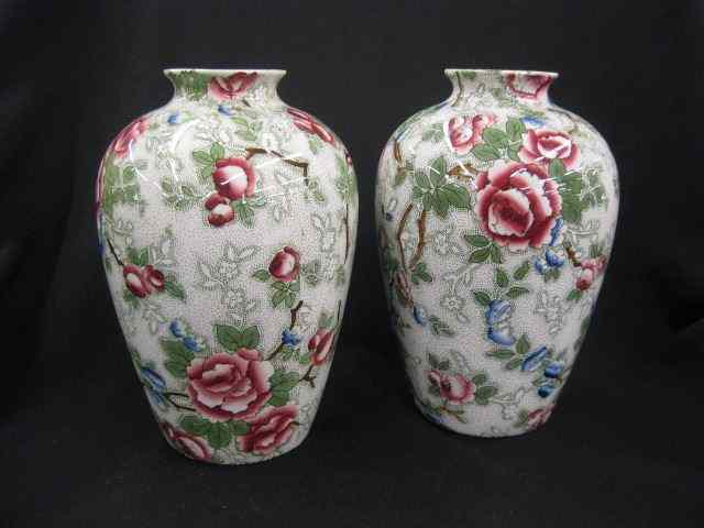 Appraisal: Pair of Albion Pottery ''Chinese Rose'' Vases floral chintz ''