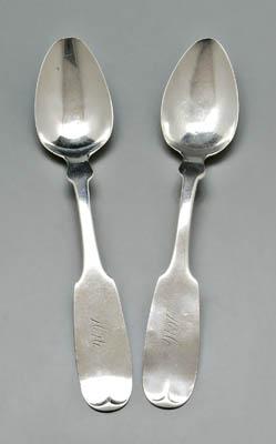 Appraisal: Pair Alabama coin silver spoons rounded fiddle handles round fins