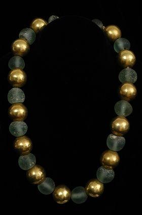 Appraisal: EARLY PERSIAN HOLLOW GOLD AND GLASS BEAD NECKLACE in Provenance