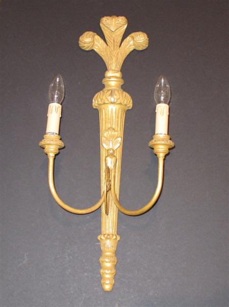 Appraisal: A set of four Regency style gilt wood twin branch