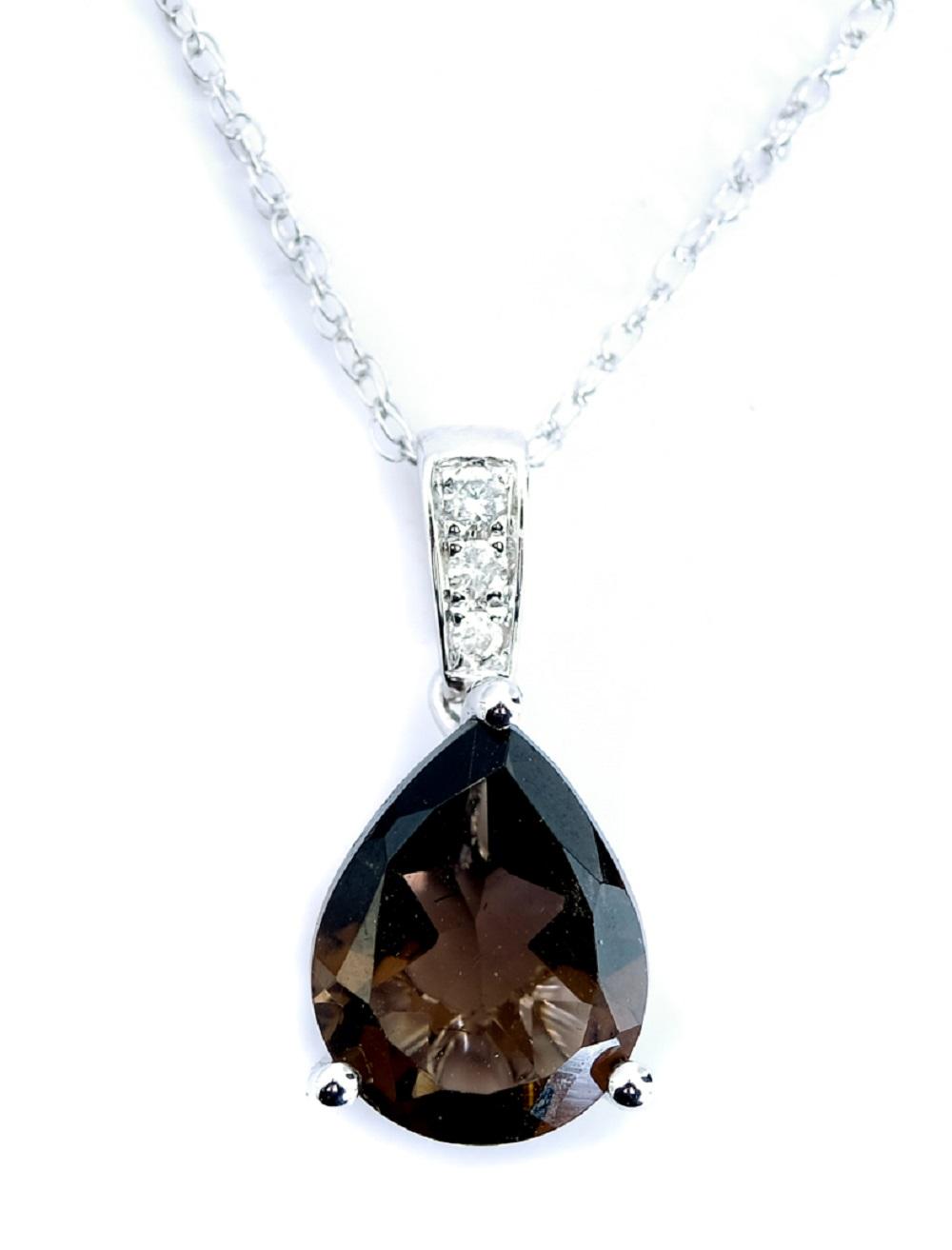 Appraisal: K WG SMOKEY TOPAZ DIAMOND PENDANT NECKLACE k white gold