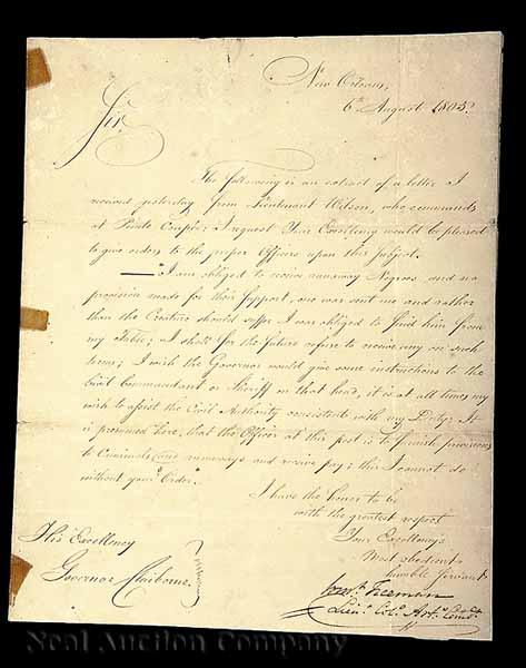 Appraisal: Autograph Letter Signed by Lieutenant Colonel Freeman to Governor William