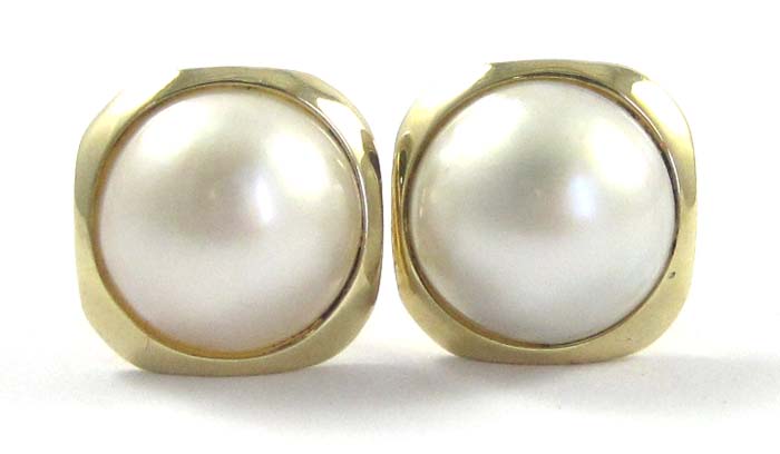 Appraisal: PAIR OF MABE PEARL EARRINGS each k yellow gold with