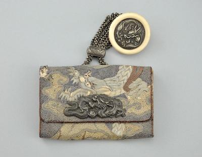 Appraisal: A Japanese Kagamibuta Netsuke and Tobacco Pouch ca th Century