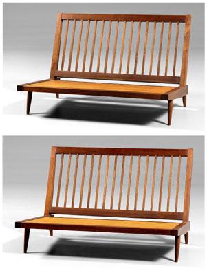 Appraisal: Pair Nakashima armless settees each with spindle back and turned