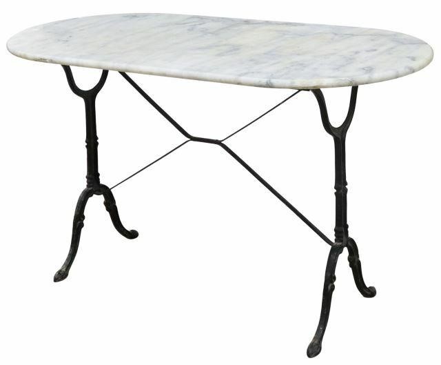 Appraisal: French marble-top bistro table early th c oval marble tabletop