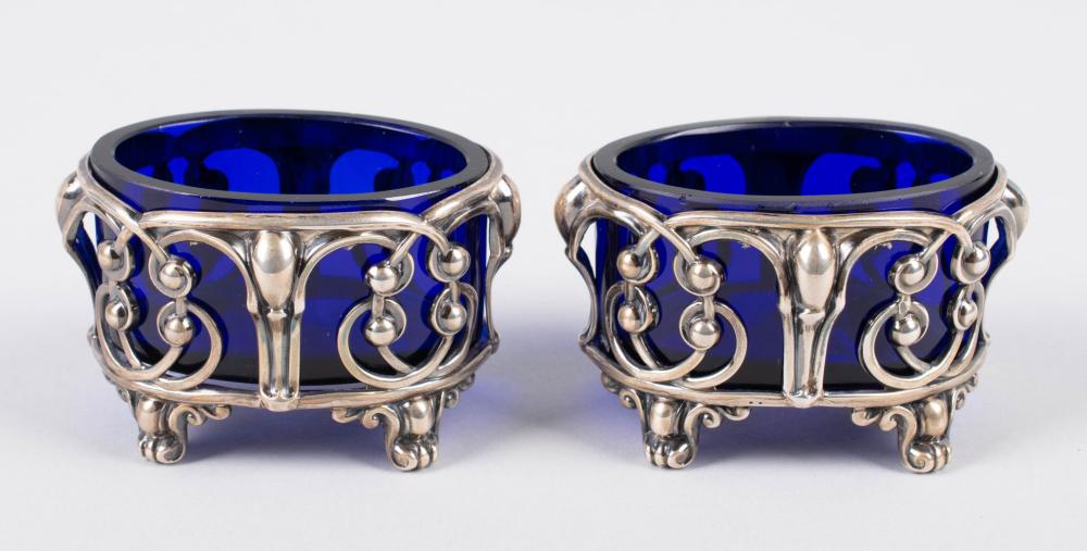 Appraisal: PAIR OF MARTIAL FRAY SALTS WITH COBALT GLASS LINERS TH