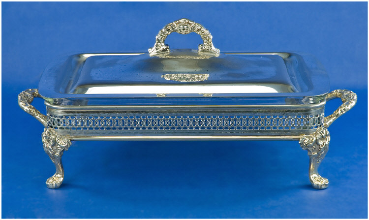 Appraisal: Silver Plated and Glass Two Handled Serving Dish inches in