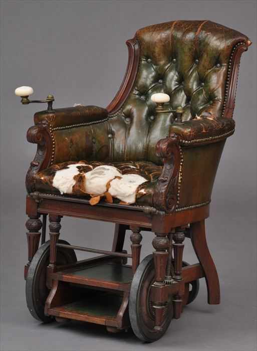 Appraisal: EARLY VICTORIAN CARVED MAHOGANY INVALID'S CHAIR BY J WARD MANUFACTURER