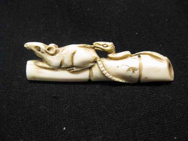 Appraisal: Carved Ivory Netsuke of Rat Snake on bamboo signed ''