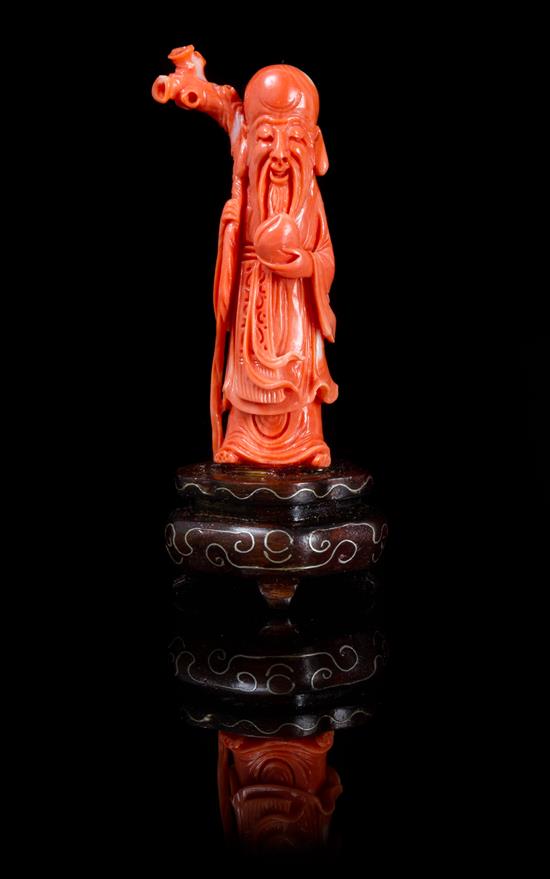 Appraisal: Sale Lot A Carved Coral Figure of Shoulao the carved