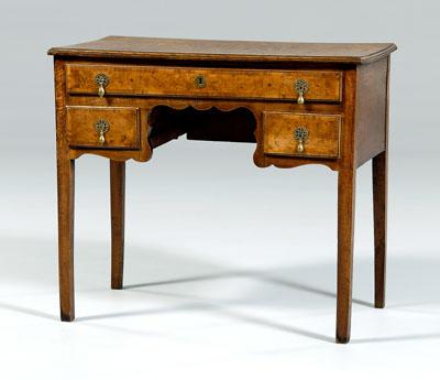 Appraisal: Georgian burlwood and oak desk bookmatched burlwood veneered top with