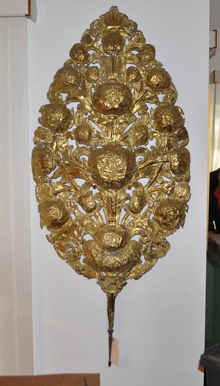 Appraisal: Large Repousse Brass Floral Altar Screen probably Spanish Colonial or