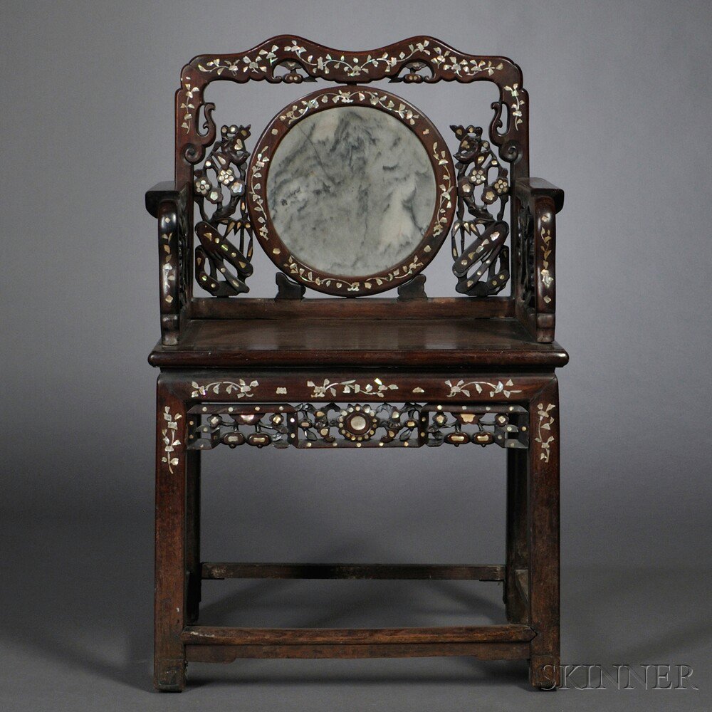 Appraisal: Mother-of-pearl-inlaid Armchair China late th early th century inlaid and