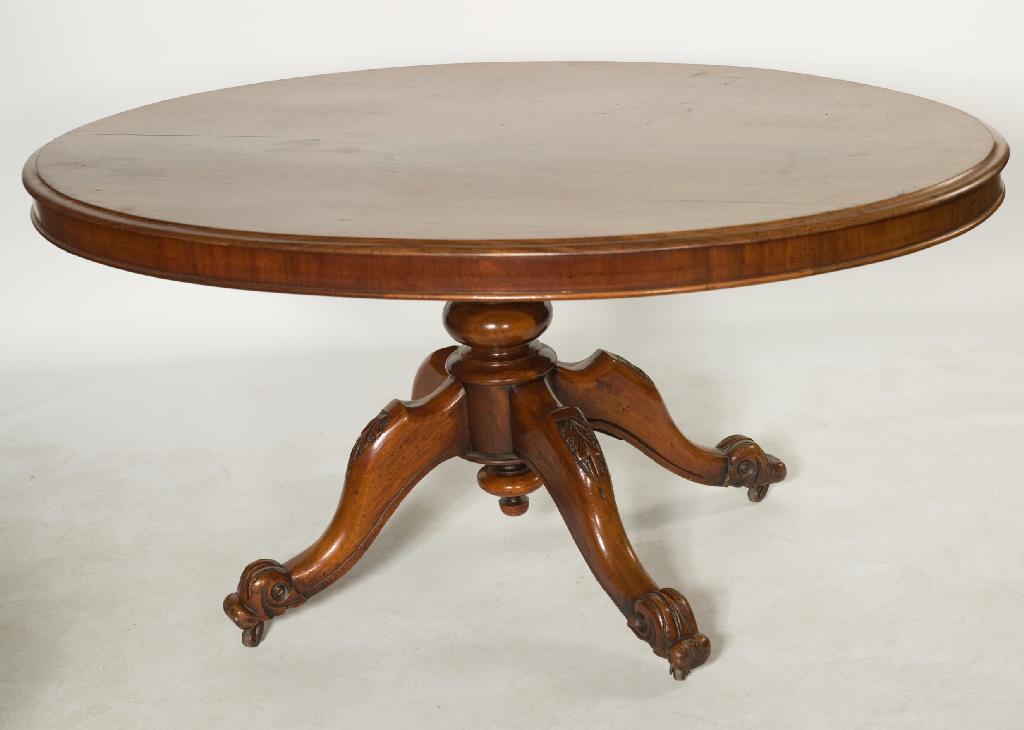 Appraisal: VICTORIAN MAHOGANY LOO TABLE the oval tilt-top above a massive