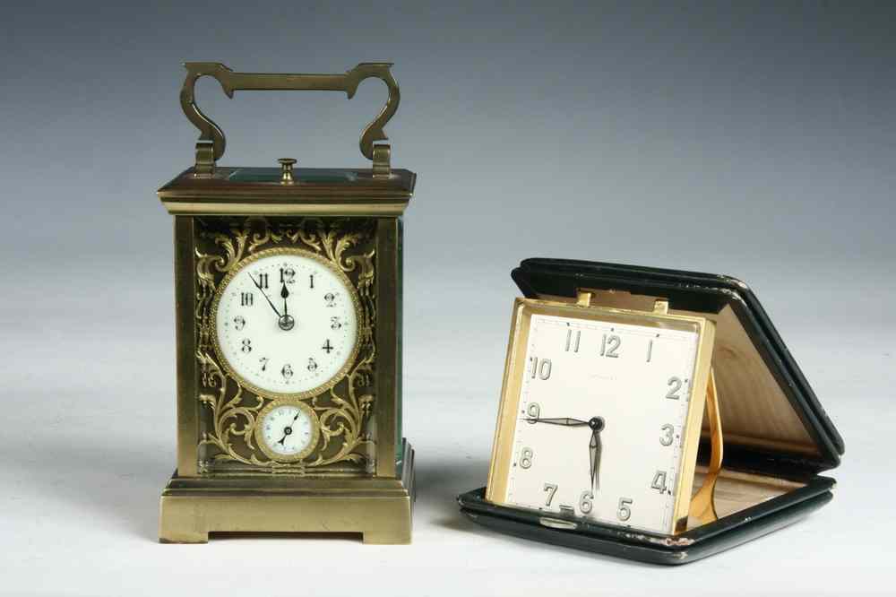 Appraisal: CARRIAGE TRAVEL CLOCKS - French Gilt Bronze Carriage Clock with