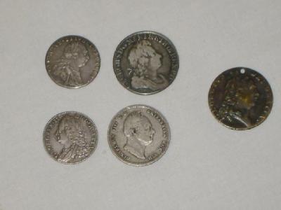 Appraisal: A GEORGE I SHILLING a George II sixpence a George