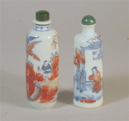 Appraisal: Two Chinese blue and copper red glazed porcelain snuff bottles