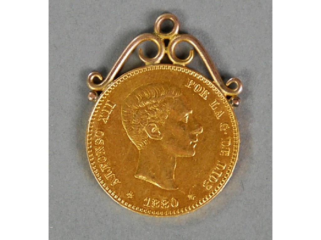 Appraisal: ALFORISO XII LATE NINETEENTH CENTURY SPANISH GOLD PESETAS COIN with