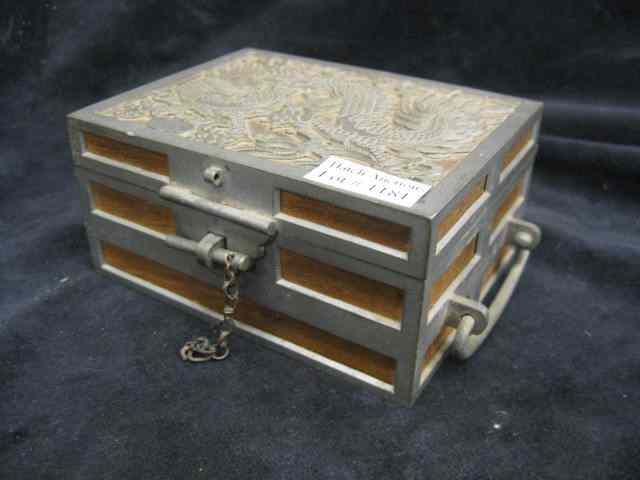 Appraisal: Chinese Pewter Wooden Boxwith dragon decor chest style '' x