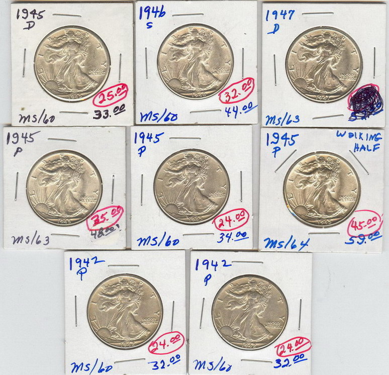 Appraisal: U S WALKING LIBERTY HALF DOLLARS Grades from estate you