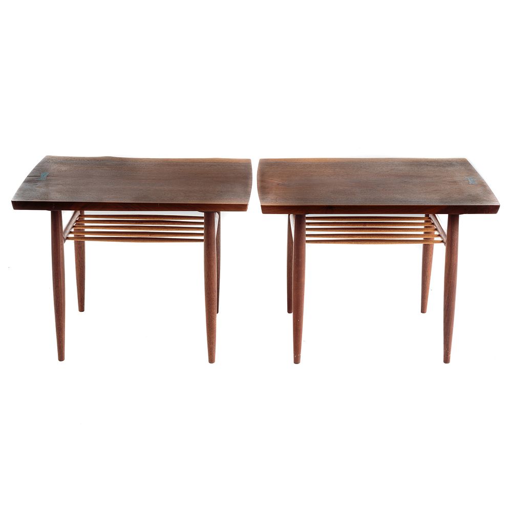 Appraisal: Pair of Nakashima Style Rectangular End Tables Circa Benchmade by