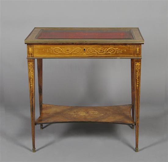 Appraisal: An English Marquetry Vitrine Table Height x width x depth