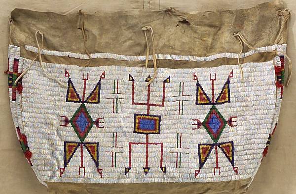 Appraisal: A Sioux beaded tipi bag With fully-beaded geometric front and