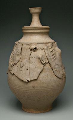 Appraisal: Monumental studio pottery jar bulbous lidded stoneware large applied slabs