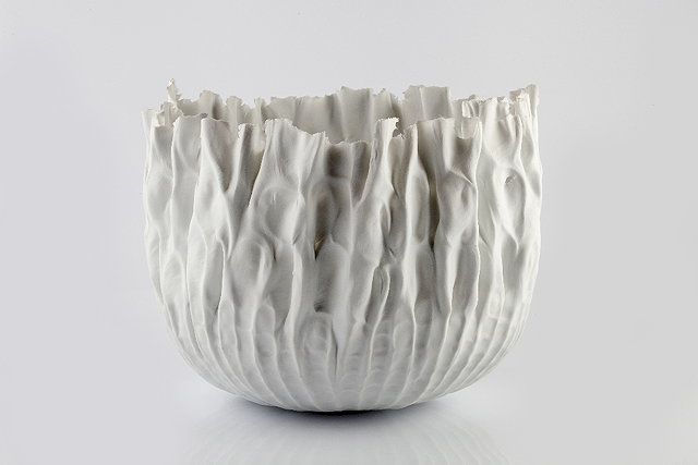 Appraisal: Daniel Fisher British b Flame bowlporcelain thrown hung and pinchedwith