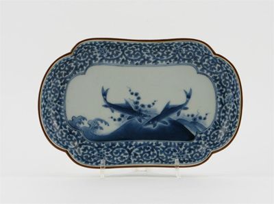 Appraisal: A Japanese blue and white quatre-lobed dish painted with two