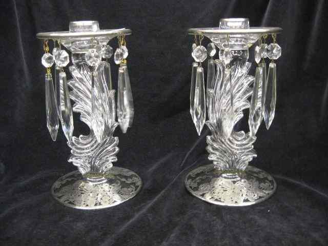 Appraisal: Pair of Silver Overlay Candlesticks Fostoria or Cambridge with teardrop