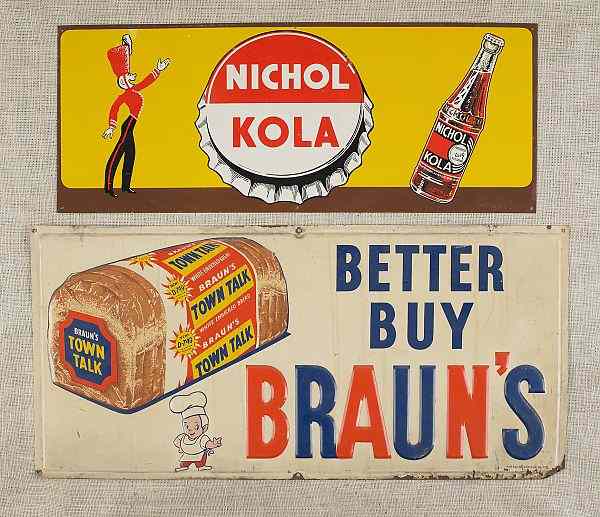 Appraisal: Six tin advertising signs th c to include Nichol Kola