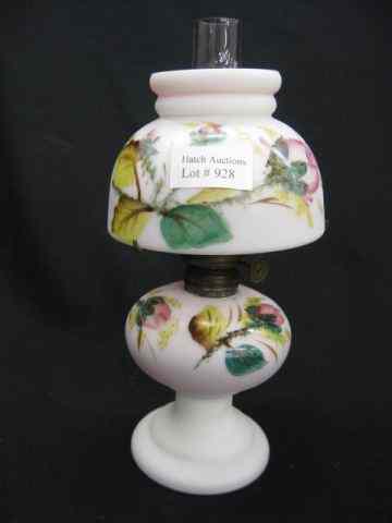 Appraisal: Victorian Miniature Art Glass Oil Lamp handpainted base shade ''