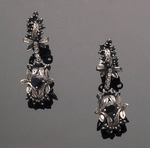 Appraisal: A pair of sapphire diamond and white gold earrings grams