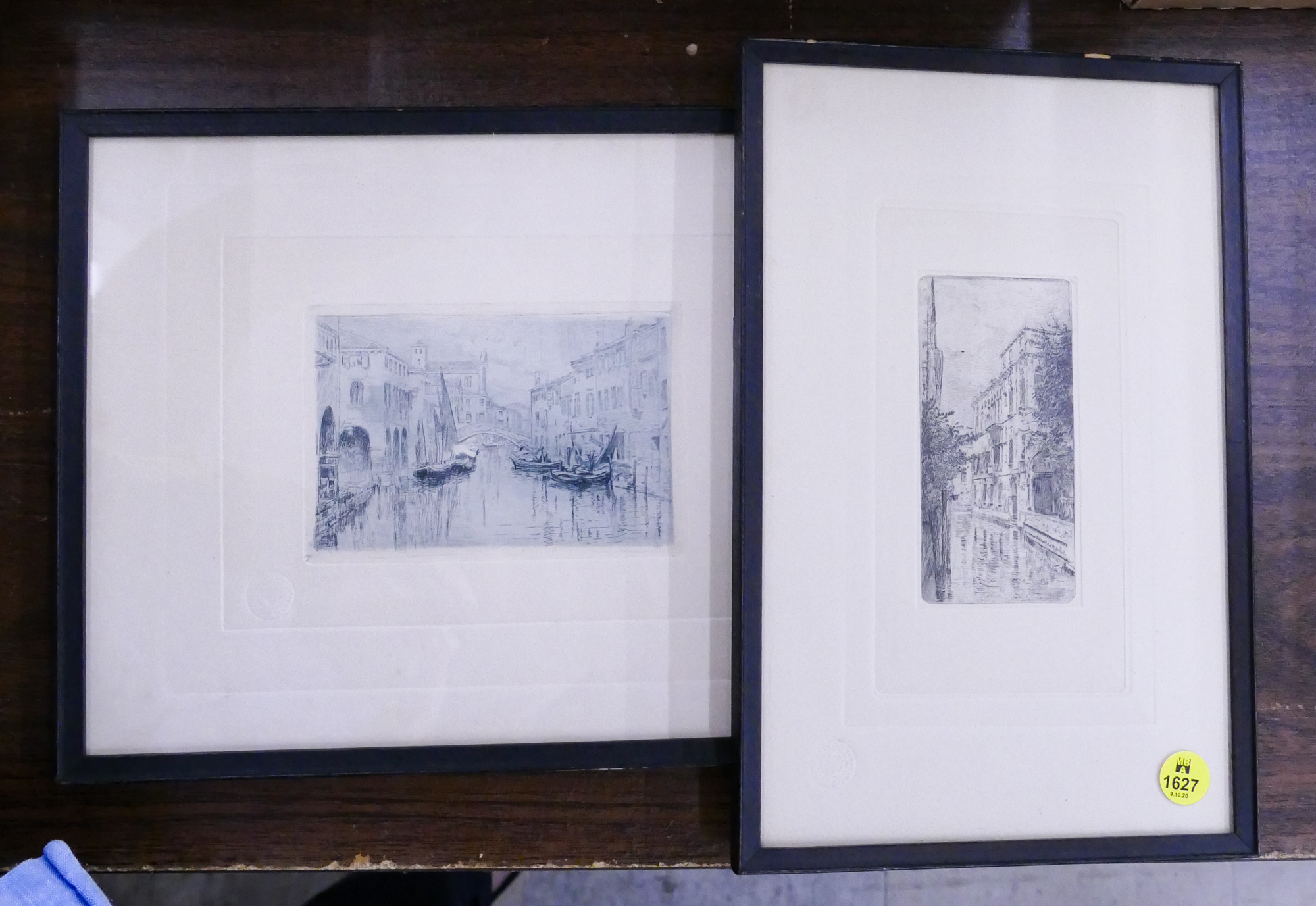 Appraisal: pc Old Venice Drypoint Etchings Framed- Largest x ''